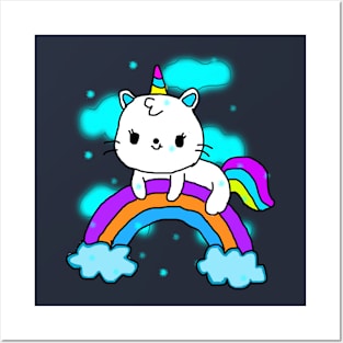 rainbow cute cat Posters and Art